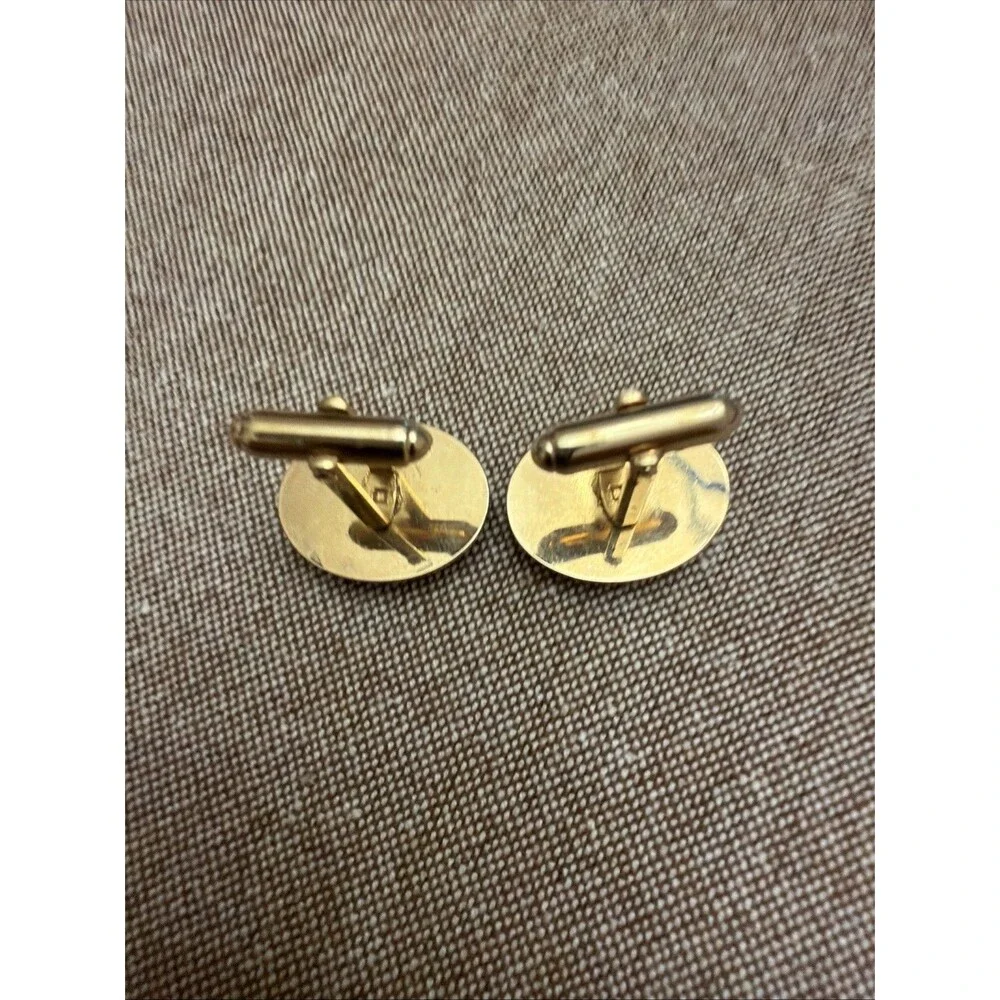 Vintage Agate Marble Rope Border Yellow Gold Plated Cuff Links